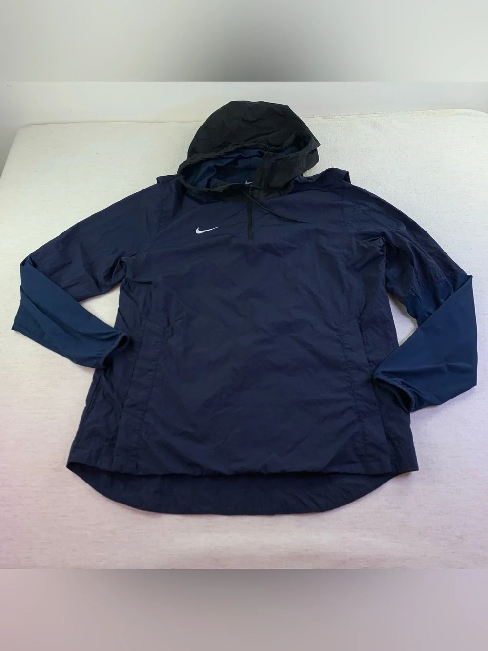 Nike Men's Football Pullover Windbreaker with Black Hood navy black light weight